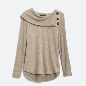 Beige button detail brushed knit top